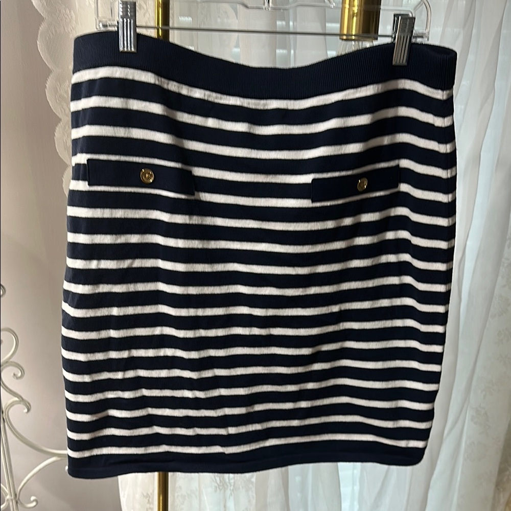Michael Kors White and Blue Mini Pencil Skirt